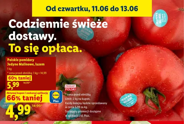 Pomidory Jedyne Malinowe polskie luzem promocja w Lidl