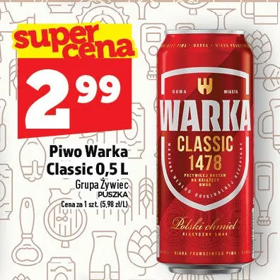 Piwo Warka Classic 0,5 l promocja w TOPAZ