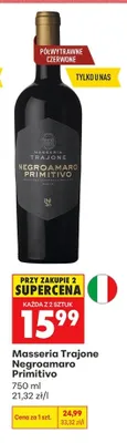 Wino czerwone półwytrawne Masseria Trajone Negroamaro Primitivo promocja w Biedronka