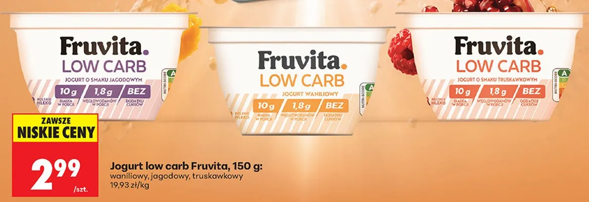 Jogurt low carb Fruvita jagodowy promocja w Biedronka
