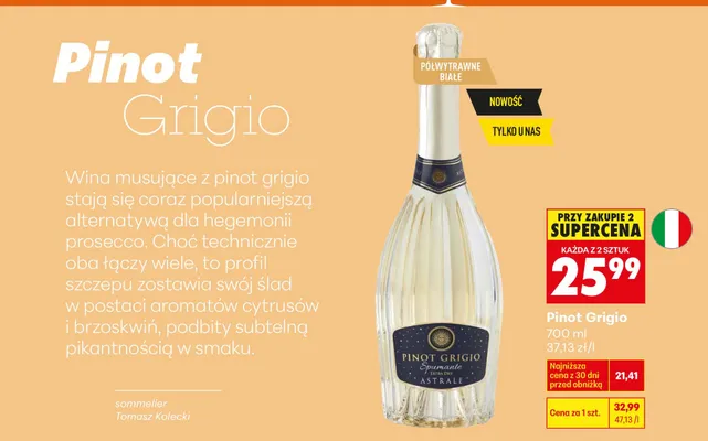 Wino musujące Pinot Grigio Spumante Astrale promocja w Biedronka