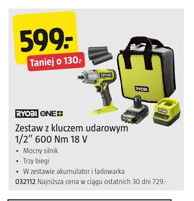 Zestaw z kluczem udarowym 1/2" 600Nm Ryobi One+ promocja w Jula