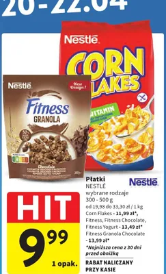 Płatki Nestlé wybrane rodzaje Corn Flakes, Fitness, Fitness Chocolate, Fitness Yogurt, Fitness Granola Chocolate promocja w Intermarche