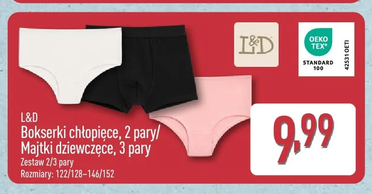 Majtki dziewczęce 3-pak L & D promocja w Aldi