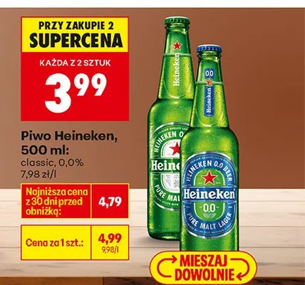 Piwo bezalkoholowe Heineken 0,0% promocja w Biedronka