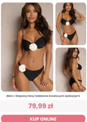 Bikini z wiązaną górą ozdobione kwiatowymi aplikacjami Renee promocja w Renee