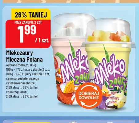 Jogurt Mlekozaury Mleczna Polana truskawkowy z żelkami promocja w POLOmarket
