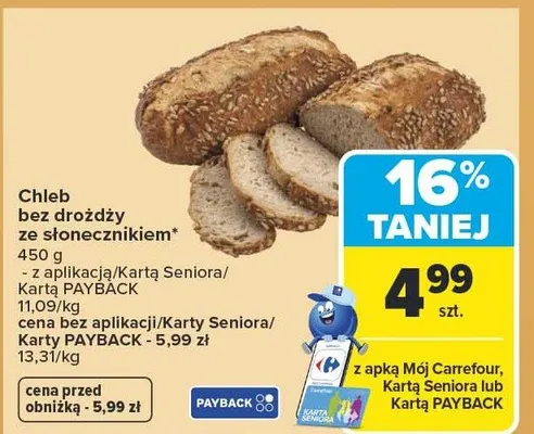 Chleb bez drożdży ze słonecznikiem promocja w Carrefour Market