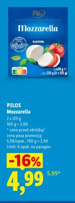 Ser Mozzarella klasyczna Pilos 2-pak 125 g promocja w Lidl
