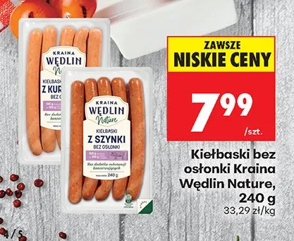 Kiełbaski bez osłonki Kraina Wędlin Nature promocja w Biedronka