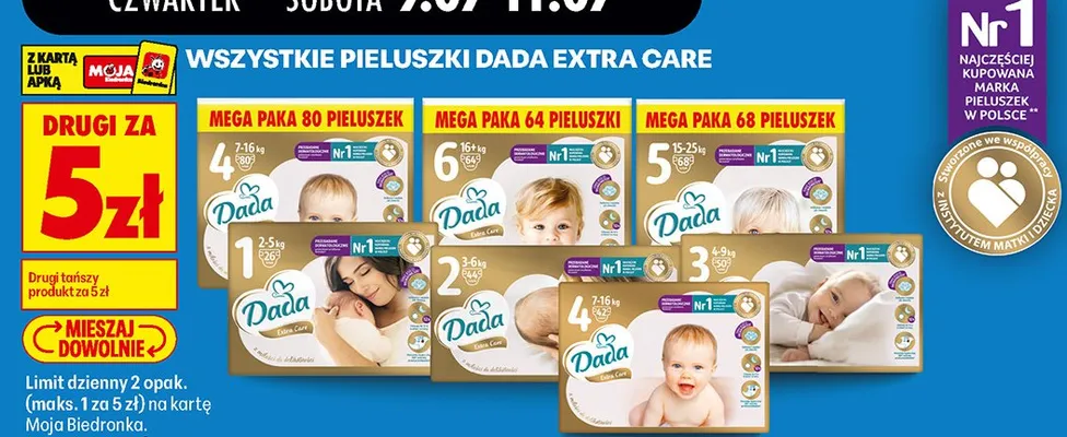 Pieluszki Dada Extra Care Mega Paka 5 Junior promocja w Biedronka