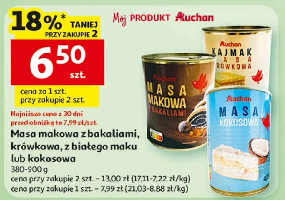Masa makowa z bakaliami, krówkowa, z białego maku lub kokosowa promocja w Auchan