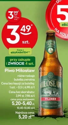 Piwo Miłosław różne rodzaje butelka zwrotna promocja w Żabka