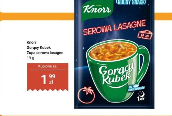 Zupa Knorr Gorący Kubek serowa lasagne promocja w Dino