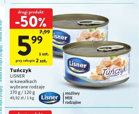 Tuńczyk w kawałkach Lisner promocja w Intermarche