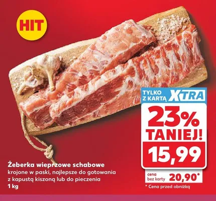 Żeberka wieprzowe schabowe krojone w paski najlepsze do gotowania z kapustą kiszoną lub do pieczenia promocja w Kaufland