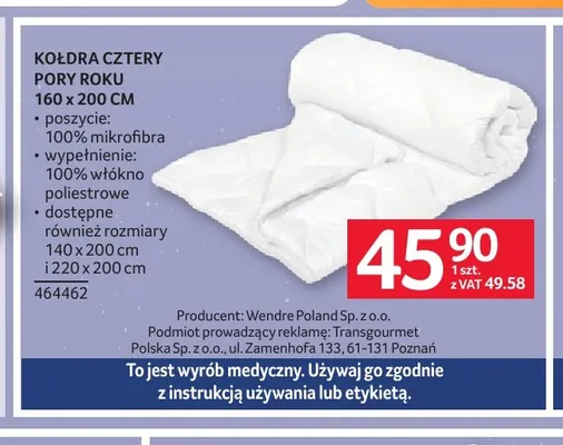 Kołdra Cztery Pory Roku 160x200 cm promocja w Selgros
