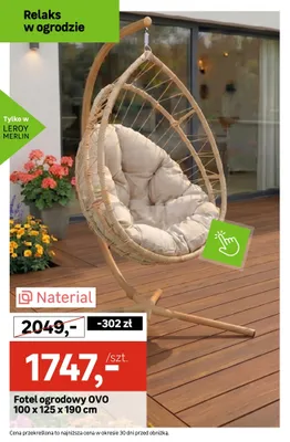 Fotel ogrodowy OVO Naterial 100x125x190cm promocja w Leroy Merlin