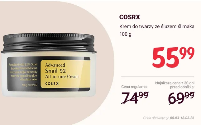 Krem do twarzy ze śluzem ślimaka promocja w Rossmann