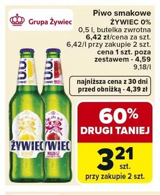 Piwo bezalkoholowe smakowe Żywiec 0% Lemonz promocja w Carrefour