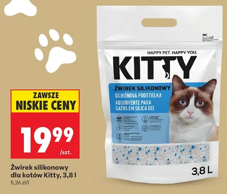 Żwirek silikonowy dla kotów Kitty 3,8l promocja w Biedronka