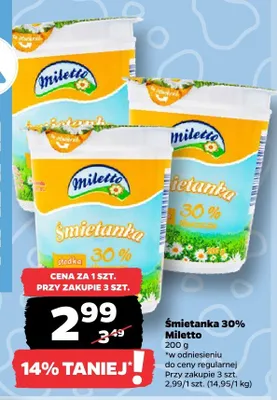 Śmietanka 30% Miletto promocja w Netto