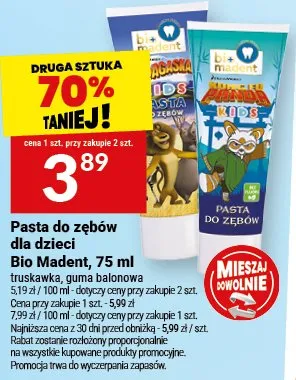 Pasta do zębów dla dzieci truskawka, guma balonowa promocja w Twój Market