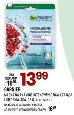 Maska na tkaninie intensywnie nawilżająca i ujędrniająca Garnier Hydra Bomb promocja w Drogerie Natura