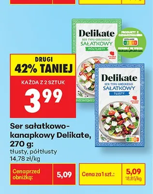 Ser sałatkowo-kanapkowy półtłusty Delikate promocja w Biedronka