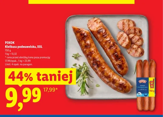 Kiełbasa podwawelska Pikok XXL promocja w Lidl