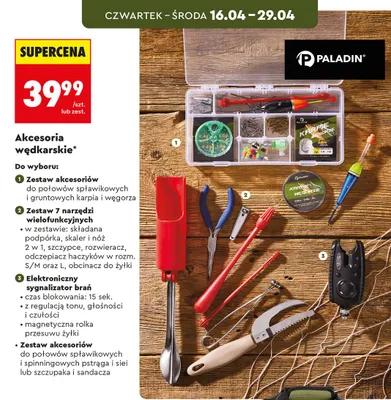 Akcesoria wędkarskie zestaw akcesoriów do połowów spławikowych i gruntowych karpia i węgorza promocja w Biedronka