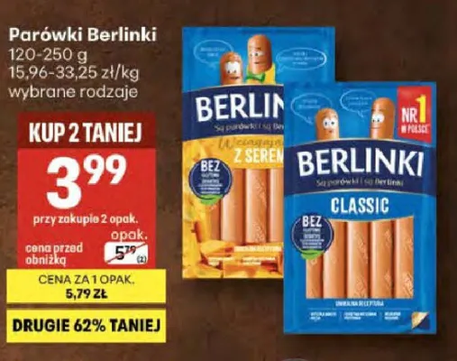 Parówki Berlinki promocja w Delikatesy Centrum