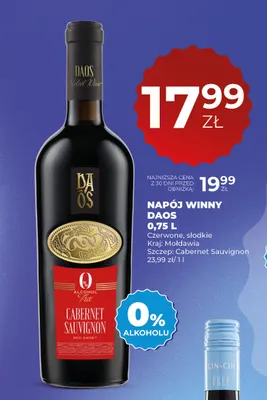 Wino bezalkoholowe Napój winny bezalkoholowy Daos Cabernet Sauvignon czerwone słodkie promocja w Duży Ben