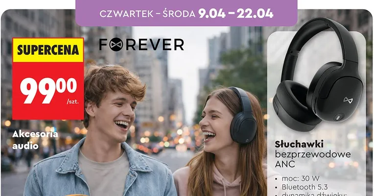 Słuchawki bezprzewodowe ANC Forever promocja w Biedronka