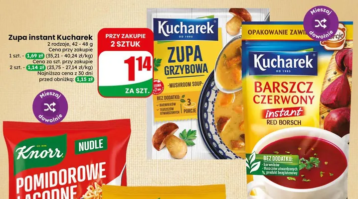 Zupa instant barszcz czerwony Kucharek promocja w Dino