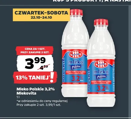Mleko Polskie Mlekovita 3,2% promocja w Netto