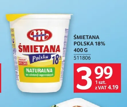 Śmietana polska Mlekovita 18% promocja w Selgros