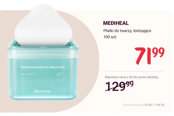Płatki do twarzy tonizujące Mediheal promocja w Rossmann