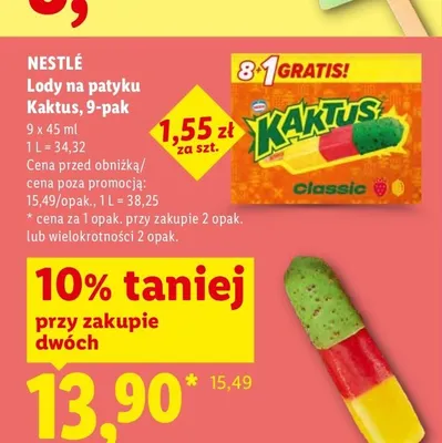 Lody na patyku Kaktus Nestlé 9-pak promocja w Lidl