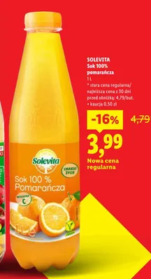 Sok 100% pomarańcza Solevita promocja w Lidl