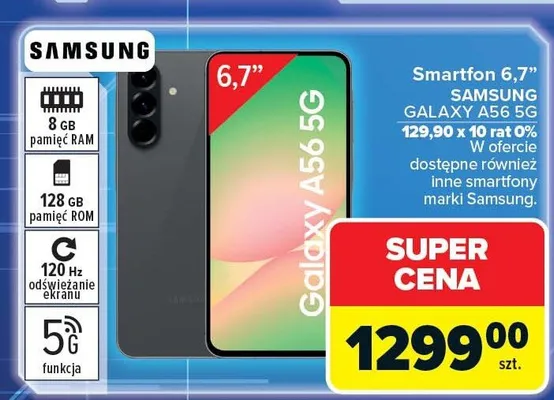 Smartfon 6.7" Galaxy A56 5G promocja w Carrefour