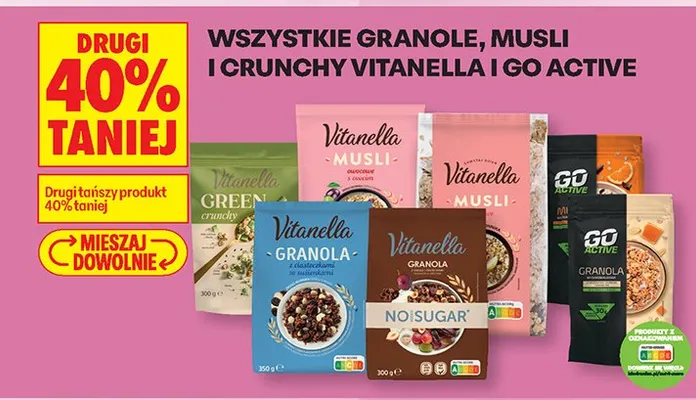 Granole, Musli i Crunchy Vitanella i Go Active różne rodzaje promocja w Biedronka
