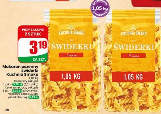 Makaron pszenny świderki Kuchnia Smaku promocja w Dino
