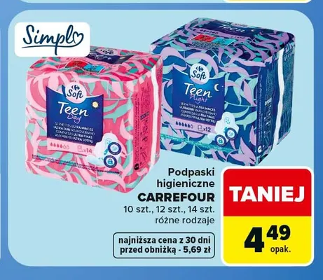 Podpaski higieniczne Carrefour 14 szt. promocja w Carrefour Market