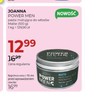 Pasta matująca do włosów Power Men Matte Joanna promocja w Drogerie Jawa