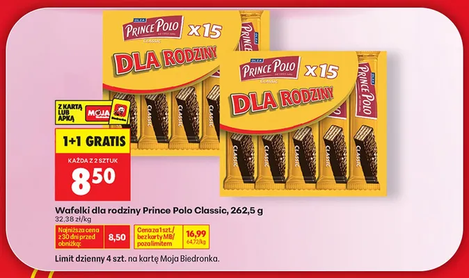 Wafelki dla rodziny Prince Polo Classic 15-pak promocja w Biedronka