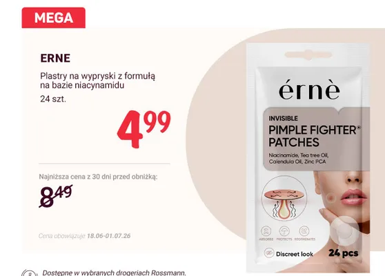 Plastry na wypryski Erne Invisible Pimple Fighter Patches promocja w Rossmann