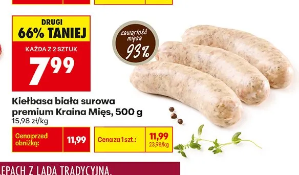 Kiełbasa biała surowa premium Kraina Mięs promocja w Biedronka