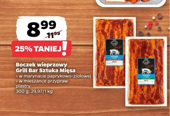 Boczek wieprzowy w marynacie paprykowo-ziołowej Grill Bar Sztuka Mięsa promocja w Netto