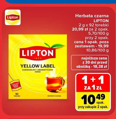 Herbata czarna Lipton Yellow Label promocja w Carrefour Market